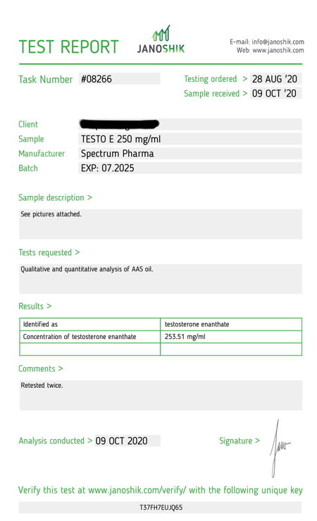 USA Domestic Testo enanthate Spectrum Pharma